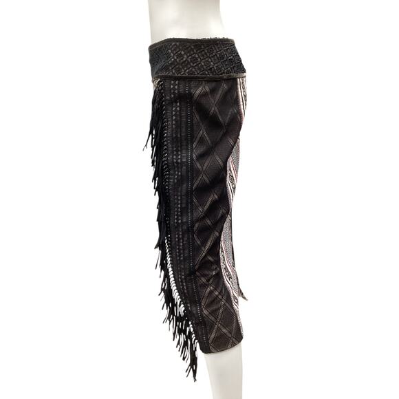 Byron Lars Beauty Mark Skirt Women’s Size M Mid Length Fringes Ethnic Vibe Black - Picture 3 of 5